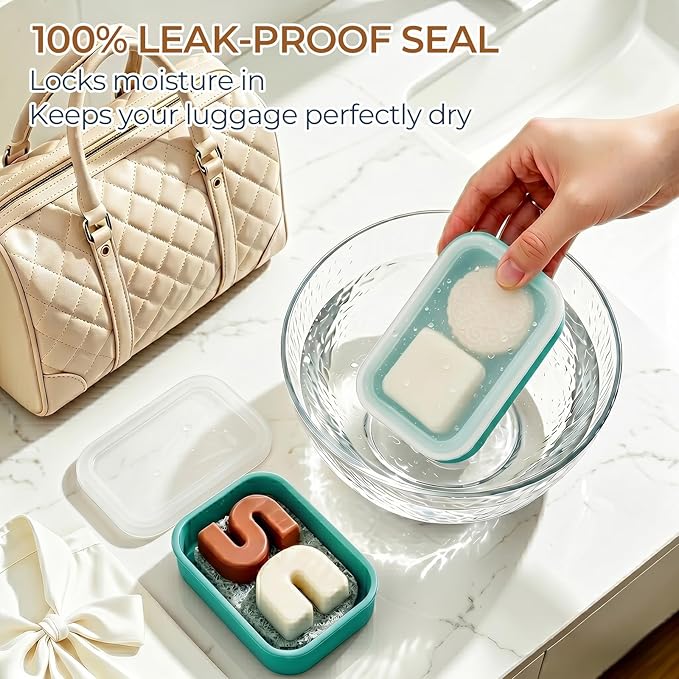 Enhanced Leak Proof Travel Soap Case, AIMAIAIMAI Silicone Soap Container with Draining Layer, Portable Bar Soap Holder for Bathroom, Camping, Gym, Easy to Clean (Translucent & Green)
