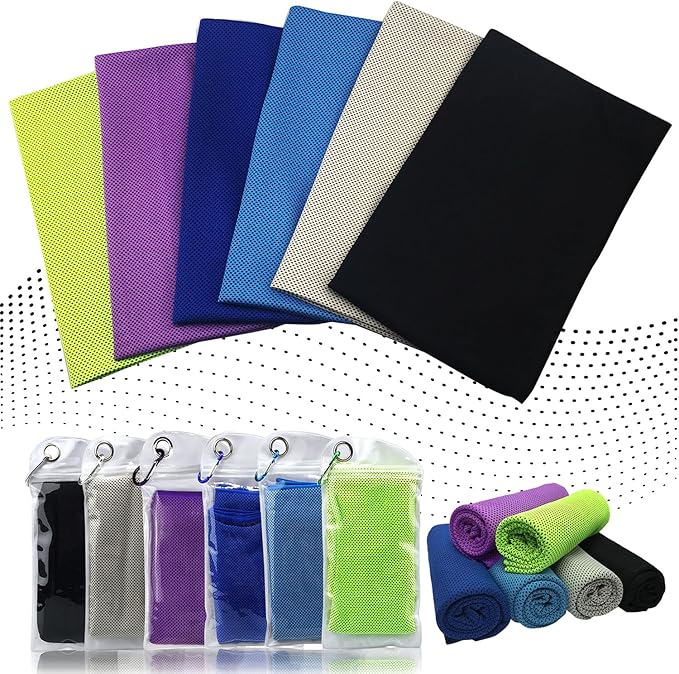 Cooling Towel for Neck 6 Pack,Workout Towel Gym for Women/Men,Soft Breathable Instant Cooling Relief for Sports, Tennis Gift,Hot Yoga, Travel, Camping (6 Pack-Purple/Green/Navy Blue/Blue/Gray/Black)