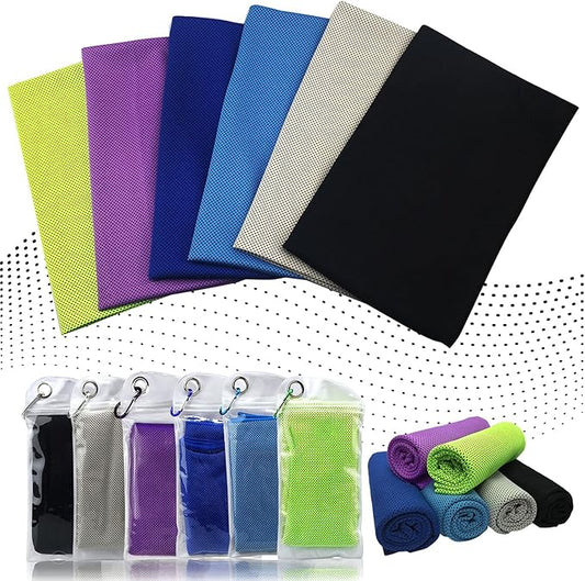 Cooling Towel for Neck 6 Pack,Workout Towel Gym for Women/Men,Soft Breathable Instant Cooling Relief for Sports, Tennis Gift,Hot Yoga, Travel, Camping (6 Pack-Purple/Green/Navy Blue/Blue/Gray/Black)