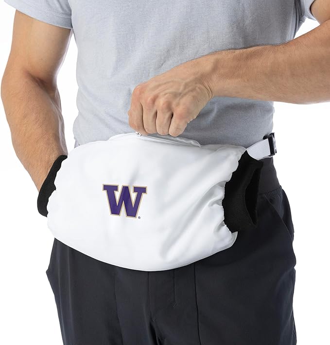 Northwest NCAA Washington Huskies Hand Warmer with Adjustable Waist Strap, Officially Licensed Cold Weather Hand Muff for College Sports, Outdoor Sports, Insulated Pocket, Polyester, 7 x 15 in