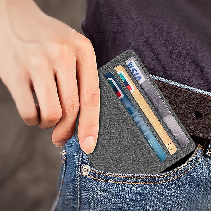 FINTIE Slim Minimalist Front Pocket Wallet, RFID Blocking Credit Card Holder Card Cases with ID Window for Men Women, Denim Gray