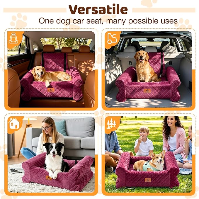 Dog Car Seat for Medium/Large Dogs up to 60 lbs, Memory Foam Dog Booster Seat with Thick Cushion, Pet Car Seat for Back with Detachable Washable Cover, Storage Pockets for SUV, Pick Up, Trunk, Red