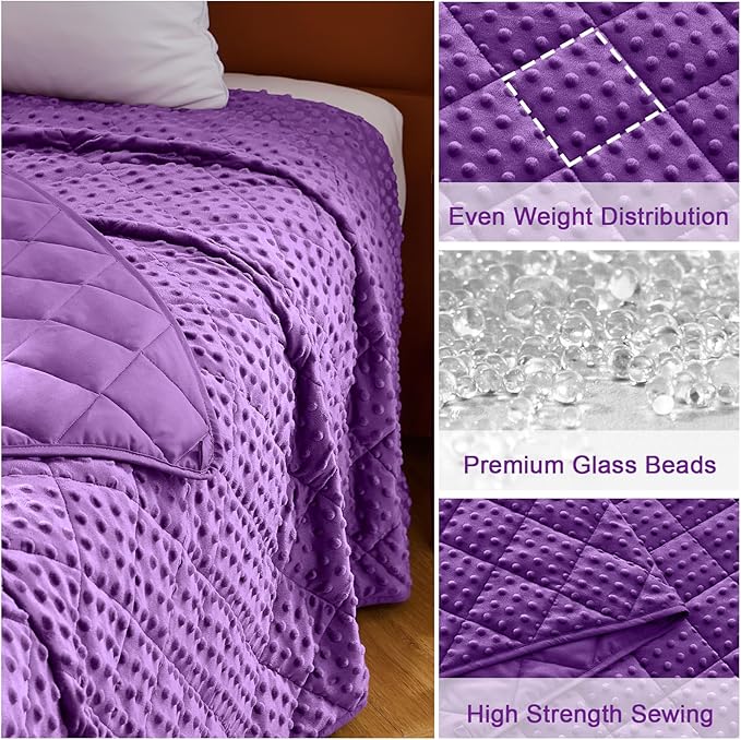 Purple Weighted Blanket for Adults 12lbs, 48"x72", Twin Full Size Cooling Minky Heavy Throw Blanket for 110-130lbs, Soft Winter Thick Big Blankets Weighted Comforter Gifts for Sleeping