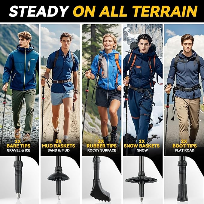 Carbon Fiber Trekking Poles - Lightweight Collapsible Hiking Poles, 2 PCS Nordic Hiking Sticks for Travel, Backpacking Walking Sticks for Men, Women, Seniors with Cork Grip & Quick-Lock System
