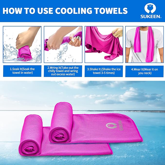 Sukeen 16pack Cooling Towel (40"x12") Bulk Ice Towel,Soft Breathable Chilly Towel,Microfiber Towel for Yoga,Sport,Running,Gym,Workout,Camping,Fitness,Workout & More Activities