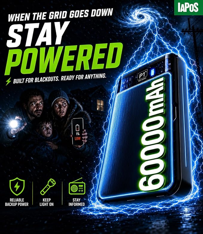 Portable Charger Power Bank - 60,000mAh Battery Pack, 22.5W Fast Charging Phone Charger Attached USB-C/iOS/Micro-USB Cable, Powerbank for iPhone 17 16 15 14 13 Samsung, for Travel Camping Essentials