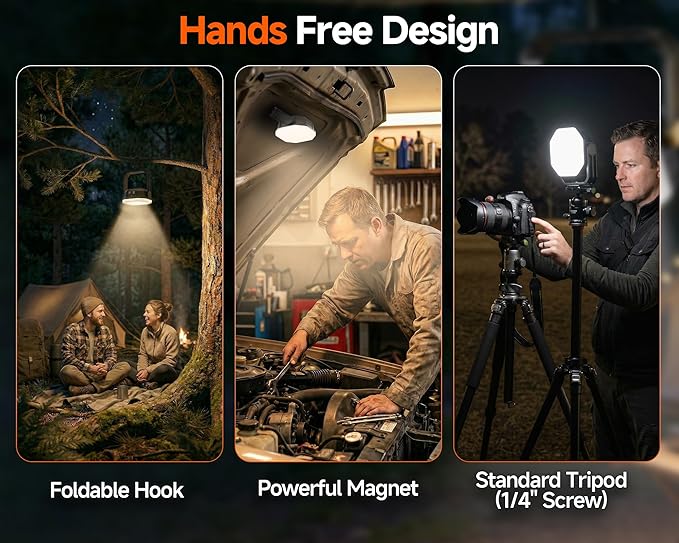 4000LM Rechargeable Hanging Camping Lantern with Magnet and 1/4"-20 UNC Threaded Mount, 3 Light Modes, 30W Portable Tent Light, IP65 Waterproof LED Flashlight for Fishing, the Man Cave, RV, Emergency