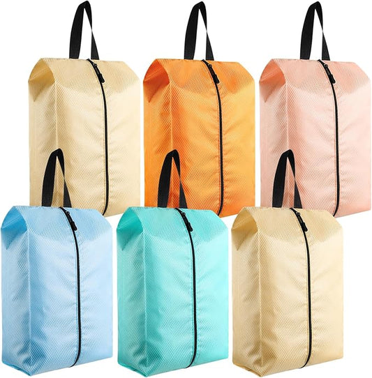 6 Pcs Travel Shoe Bags with Zipper Nylon Portable Waterproof Suitcase Shoe Organizer Packing for Golf(S,Pastel)