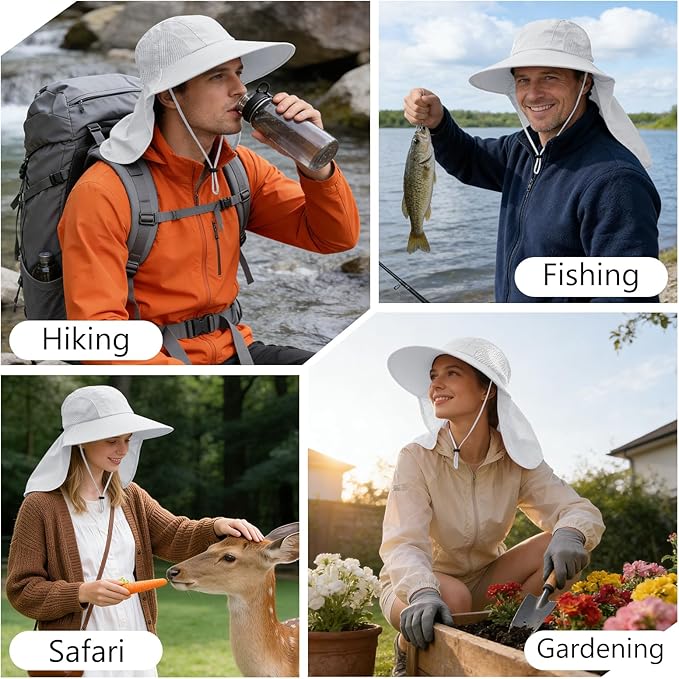 Sun Hat for Men Women with Neck Flap,UPF 50+ UV Protective Hiking Fishing Hats,Wide Brim Sun Hat for Women&Men