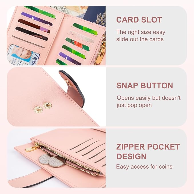 yiijay Womens Wallet RFID Blocking Leather Trifold Clutch Wallet Credit Card Holder Ladies Travel Wallet Purse with Pen Holder