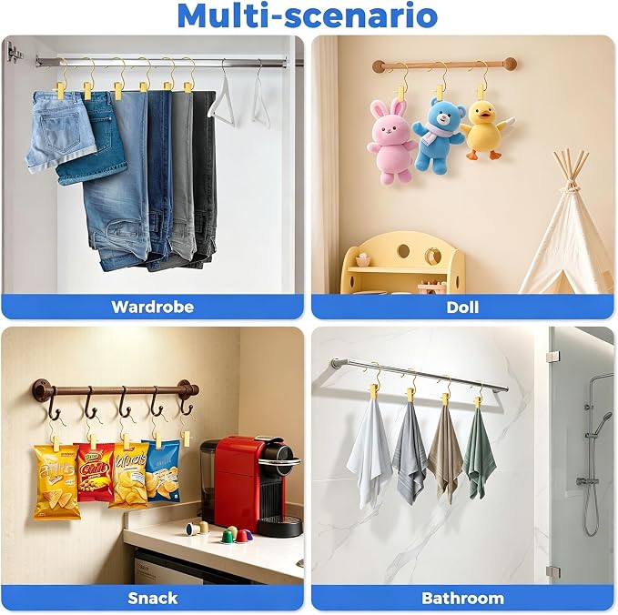 20 Pack Gold Boot Hangers for Closet, Hanger Clips Portable Travel Hangers Space Saving, Boot Clip Hooks for Hanging Clothes Pins Laundry Pants Hooks Towels Hat Bra Socks Jean