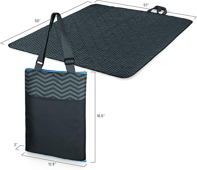 Vista Outdoor Picnic Blanket & Tote, (Waves Collection - Gray with Vista Blue Accents)