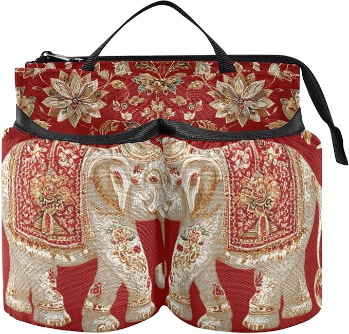 Luggage Cup Holder for Suitcases Free Hands Suitcase Cup Holder Travel Luggage Drink Holder Portable Luggage Cup Caddy Bag Carrier with Handle Red Retro Elephant Flowers