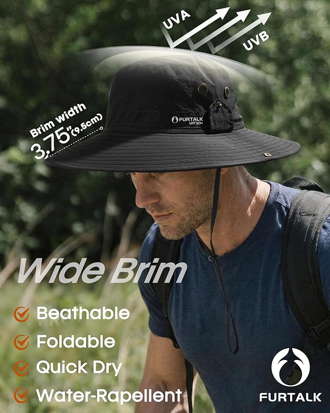 FURTALK Sun Hats for Men Fishing Hat UPF 80+ Foldable Wide Brim Outdoor Hiking Beach Summer Hats