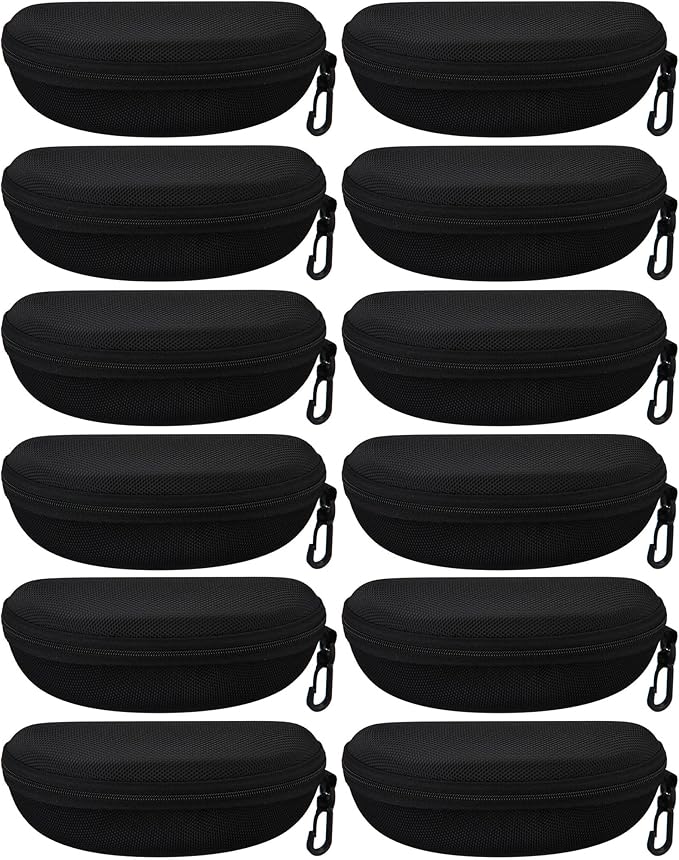 Weewooday 12 Pack Zipper Shell Sunglasses Case Hard Shell Eyeglasses Case Portable Travel Glasses Case for Men Women