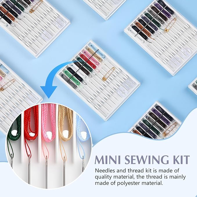 MTLEE 28 Boxes 280 Pieces Mini Quick Fix Sewing Kit Easy Pre Threaded Needle Basic Personal Kit Plastic Threaded Needle Holder Small Home Travel Sewing Box with Pin Button Classic Color