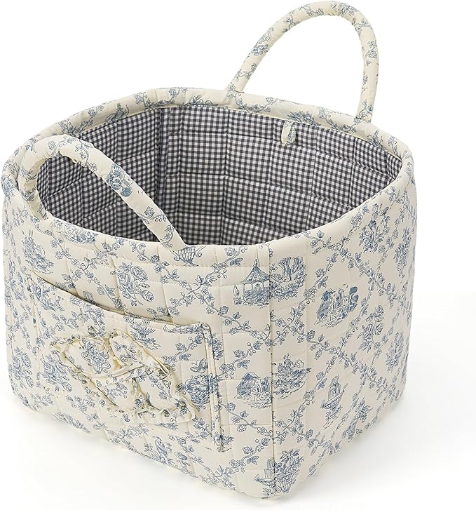 Floral Fabric Storage Basket Car Interior Storage Basket Underwear Sundries Laundry Baskets Supplies Home Organizer Bag (blue 2)