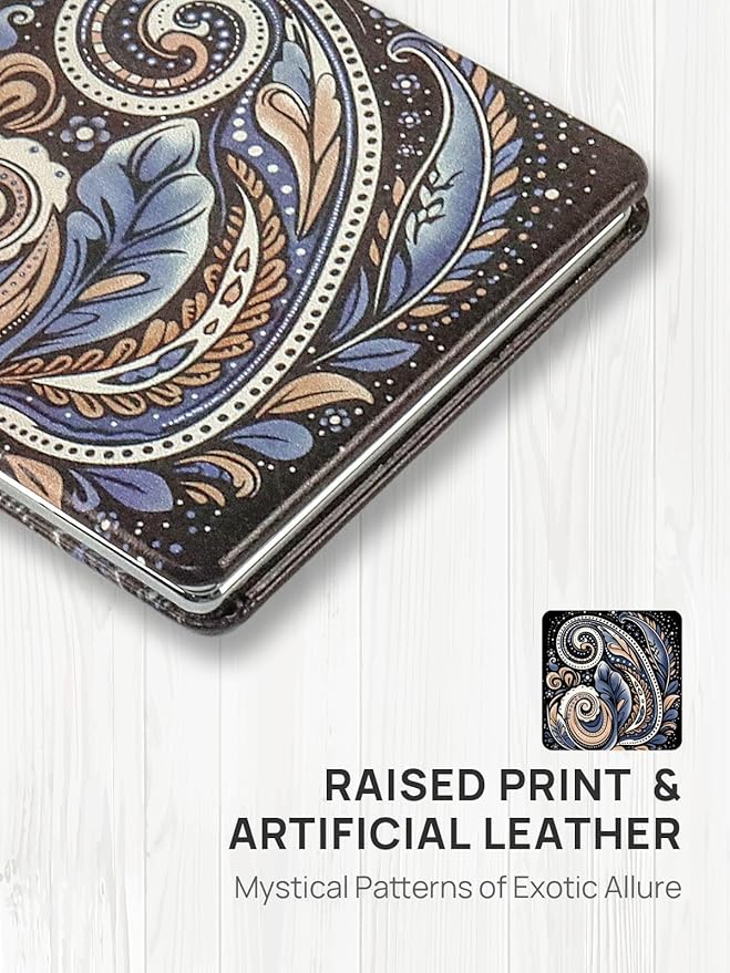 OMIRO Compact Mirror, Unique Painting PU Leather 1X/3X Magnification, Ultra Portable for Purses(Paisley)