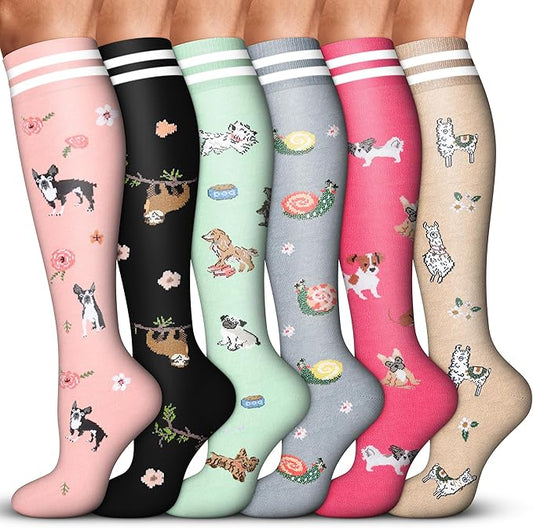 Acture 6 Pack Compression Socks for Women and Men - Knee High for Medical, Running, Nurses, Travel