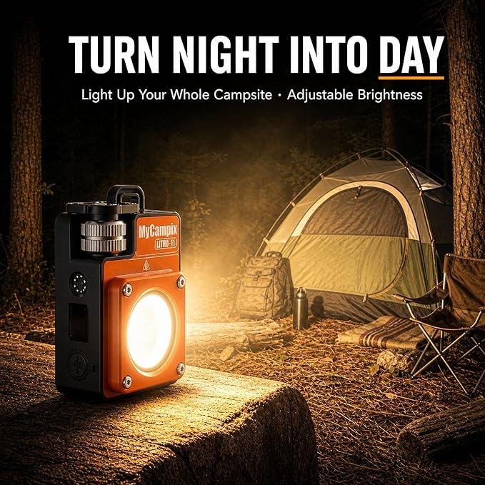 Portable Camping Light, 3500LM Adjustable LED Camping Lantern Rechargeable with 2.5-15H Runtime&Screen, Alloy Waterproof Camp Light for Power Outages, Emergency, Hurricane(Orange)
