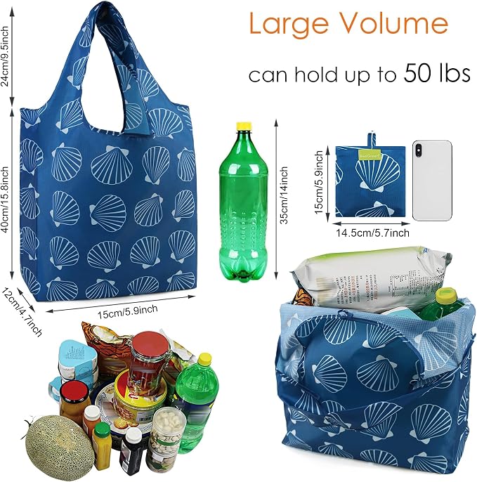 BeeGreen Animal Reusable Shopping Bags Cute Grocery Bag 6 Pack, Christmas Gift Bags Heavy-Duty Foldable Shopping Totes for Supermarket, Work & Travel, Large Washable Polyester Tote Bag with Handles