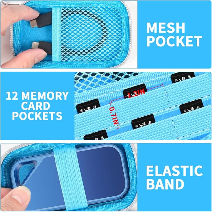PAIYULE SSD Case for SanDisk Extreme Portable SSD Old & New Model and Extreme PRO,Hard Shell Protective Storage Bag, Fits 1TB 2TB 4TB 8TB External Solid State Drive for Travel(Lightblue)