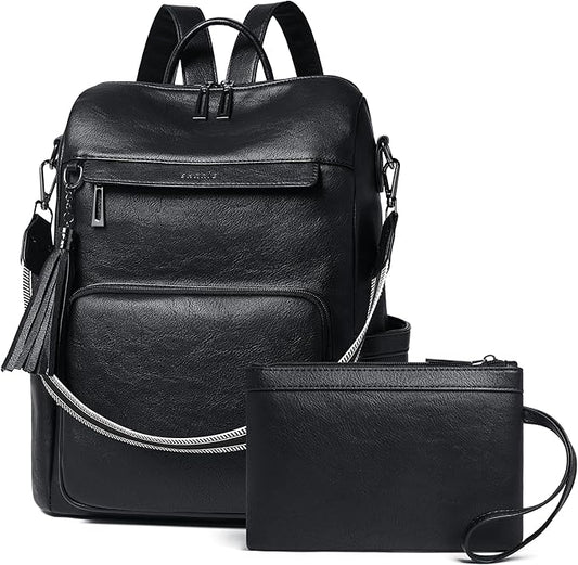 Shrrie Vegan Leather Laptop Backpack for Women 15.6 inch Work Backpack Fashion Travel Backpack Purse for Travel College Work
