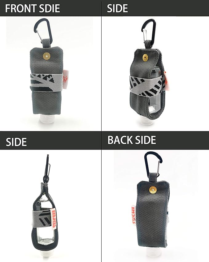 Travel Size Hand Sanitizer Holder,Bottle Case and Carabiner Carrier bag-Portable Mini Waist Bag for Liquids Clip On Backpack and Purse - Not Include Empty 60ml/ 2 oz bottle. (2 Pack)