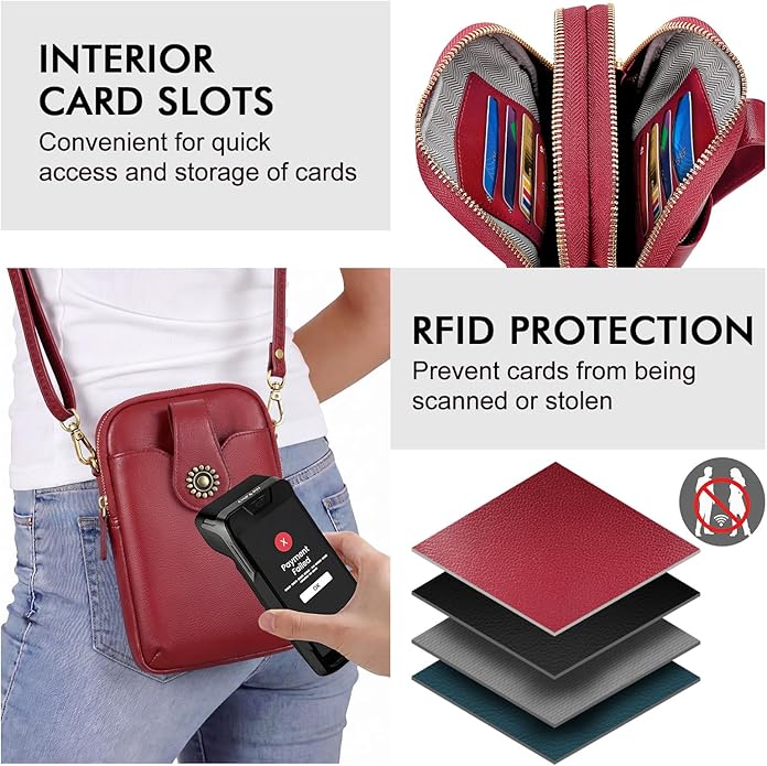 Peacocktion Small Crossbody Bags for Women, Leather RFID Cell Phone Purse, Trendy Travel Crossbody Purses with Zipper