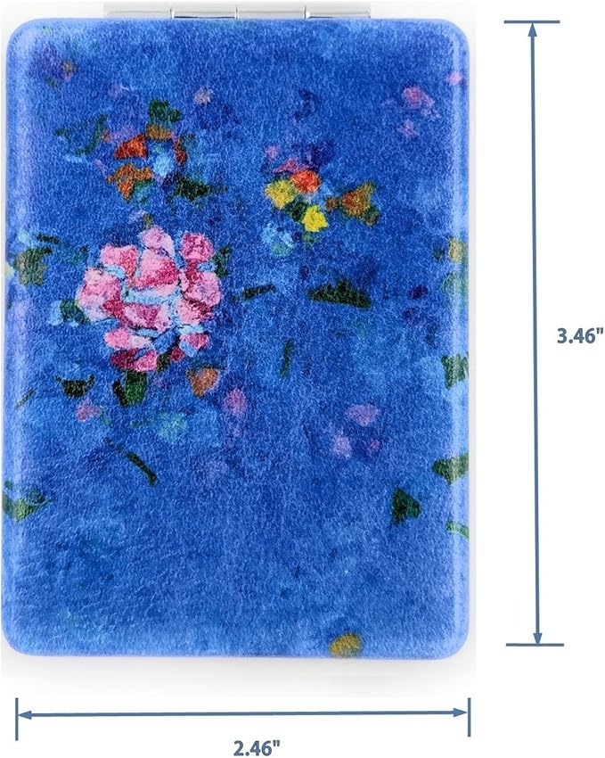 Abstract Flowers Compact Mirror Royal Blue Color Handheld Mirror Finnish Artist Travel Gifts Small Folding Mirrors Foldable and Magnifing