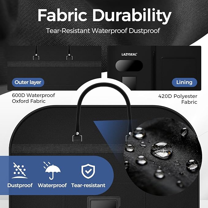 Garment Bag for Closet Storage and Travel 43-Inch Waterproof Dustproof Suit Luggage Bag Unisex Clothes Bag Durable 600D Oxford Fabric 2-in-1 Hanging Suit case Coat Bag for Man, Woman