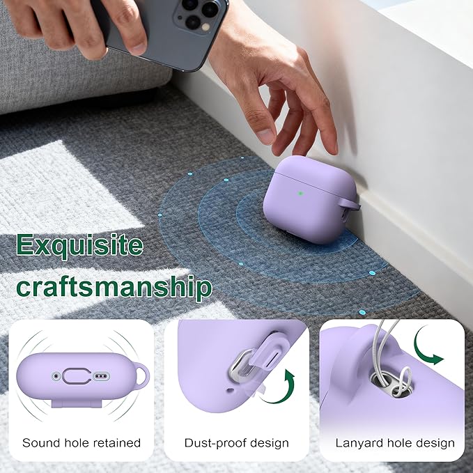 R-fun for AirPods Pro 3 Case (2025), Soft Silicone Protective Case Cover Compatible with Apple AirPods Pro 3rd Generation (USB-C Cable) for Women Men with Cleaning Kit and Keychain, Banana Violet