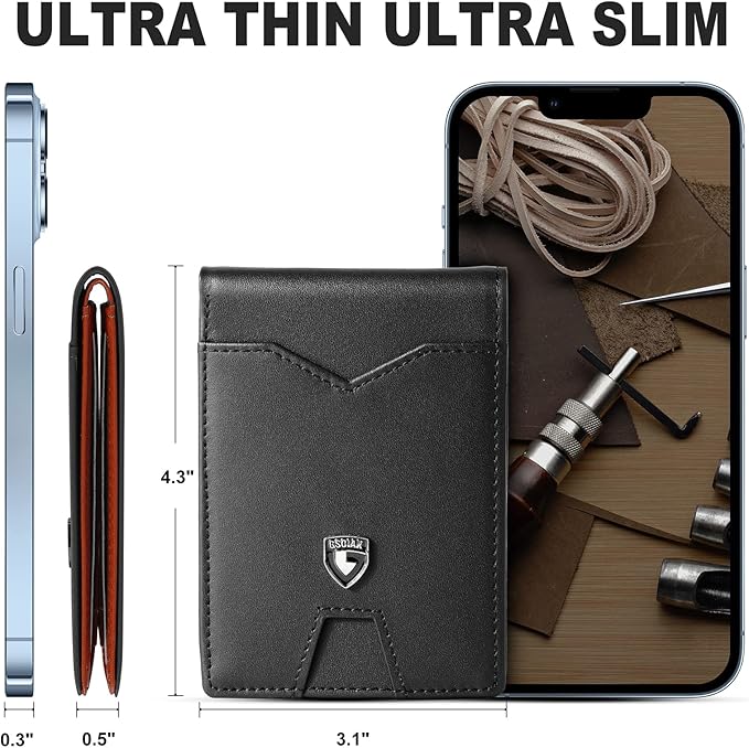 GSOIAX Slim Wallet for Men Rfid Blocking Leather Bifold Front Pocket Carbon Fiber Men's Money Clips Credit Card Holder With Gift Box