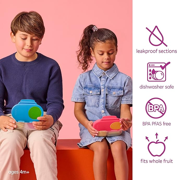 b.box Snack Box - Leakproof Mini Bento Box for Kids & Toddlers, 2 Compartment Snack Containers for Kids, Lunch Containers, Dishwasher Safe, BPA Free, PFAS Free, Ages 4m+, 1 3/4 Cup - Emerald Forest