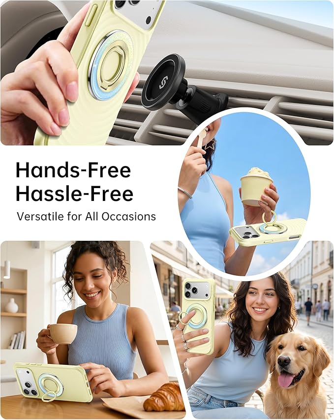 SYNCWIRE Magnetic Phone Ring Holder for MagSafe - Phone Grip Stand with 360° Rotation Finger Ring Kickstand Compatible with iPhone 17 16 15 14 13 12 Pro Max MagSafe Accessories,Golden Horizon