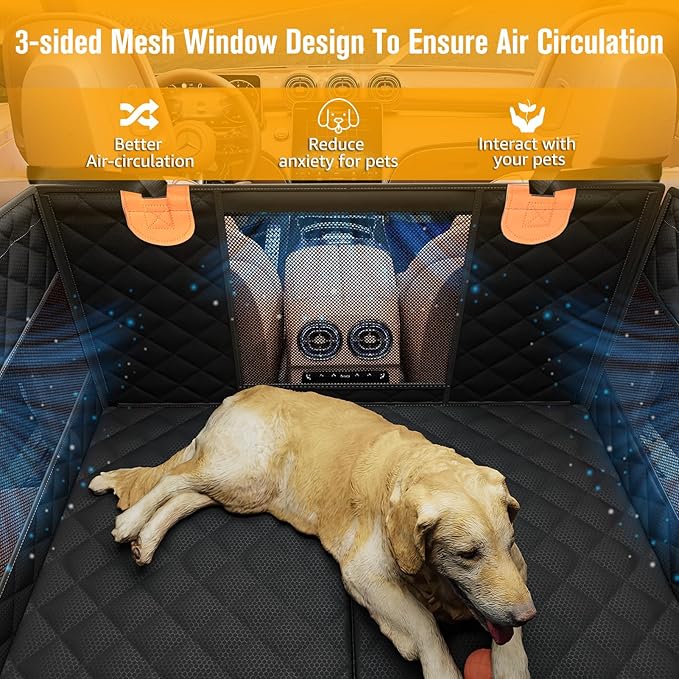 PETICON Large Dog Car Seat, Back Seat Extender for Dogs with 3 Mesh Windows, Waterproof Medium Carseat for Dogs with Hard Bottom, Pet Seat Cover for Cars, Trucks and SUVs