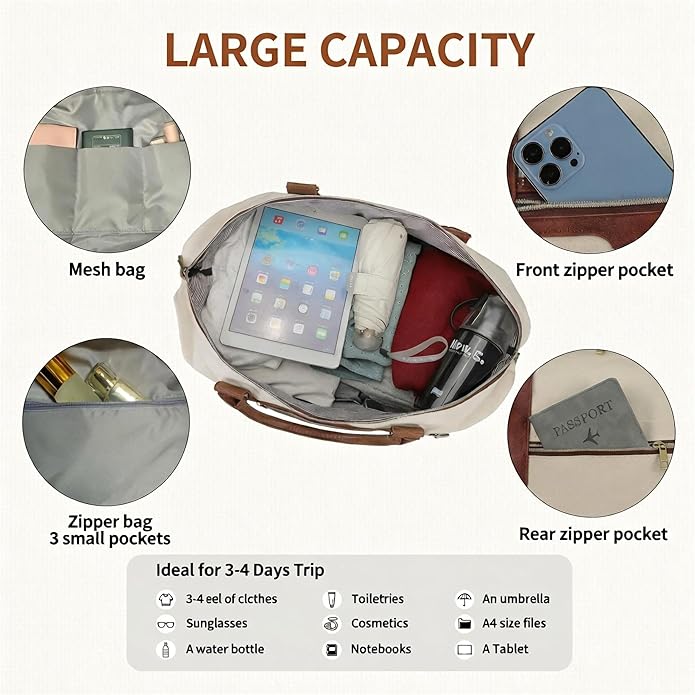Women's Weekender bag Travel Duffel Bag with Shoe Compartment 21-inch Airline-Approved Carry-On, 2-Piece Overnight Bag Set Personal Item Luggage