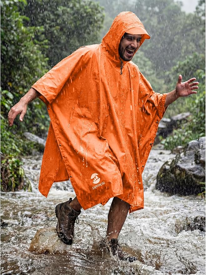 SaphiRose Hooded Rain Poncho Waterproof Raincoat Jacket for Men Women Adults