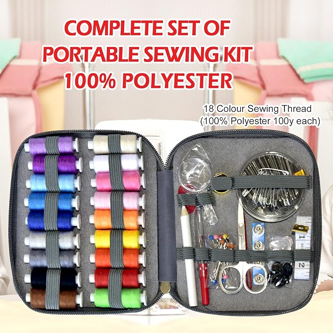 Sewing Kit with Case Portable Sewing Supplies for Home Traveler, Adults, Beginner, Emergency, Contains 18 Sewing Thread, Scissors, Needles, Measure etc (Grey