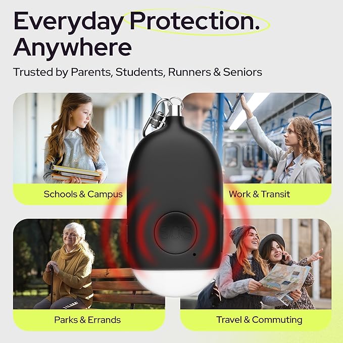 Weten Rechargeable Personal Alarm Keychain - 130dB Siren & LED Light - 2 Pack Personal Safety Alert for Women to Carry - Panic Button Alarm for Security - Rape Whistle for Self Defense (Black&Blue)