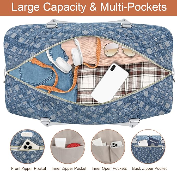 ITIEZY Weekender Overnight Bag for Women - Large Travel Duffel Bag with Shoe Compartment, Gym Duffel Bag Hospital Bag Carry On Tote Bags for Airplanes with Crossbody Bag Toiletry Bag 3Pcs Set
