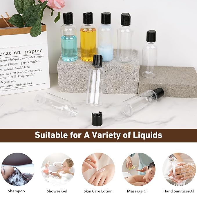 10 Pack 3.4 oz Travel Bottles for Toiletries TSA Approved Leak Proof Travel Size Containers Plastic Empty Shampoo Bottles with Labels Squeeze Bottle Toiletry Essentials Accessories(Clear)