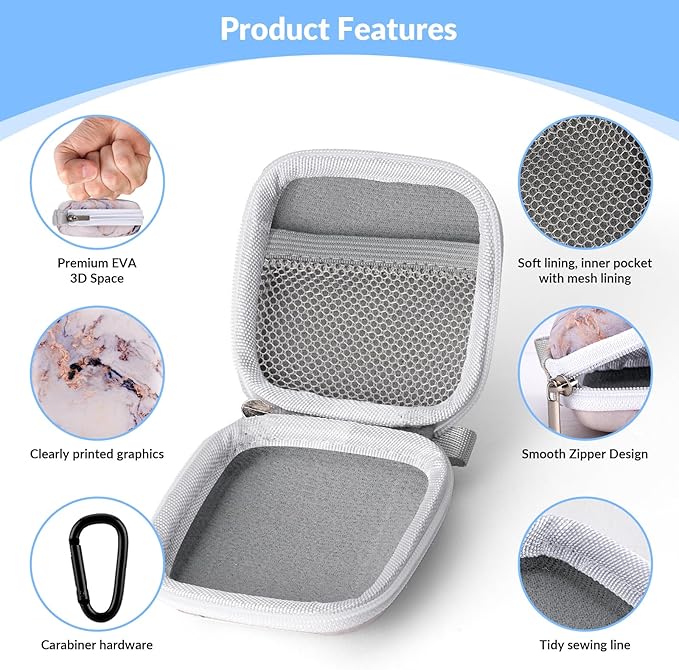 Earbud Case, Personalised Patterned Portable EVA Headphone case Cell Phone Accessories Organizer with Carabiner for Wired/Wireless Earphone, Earbud, Earpieces, SD Memory Card, Camera Chips