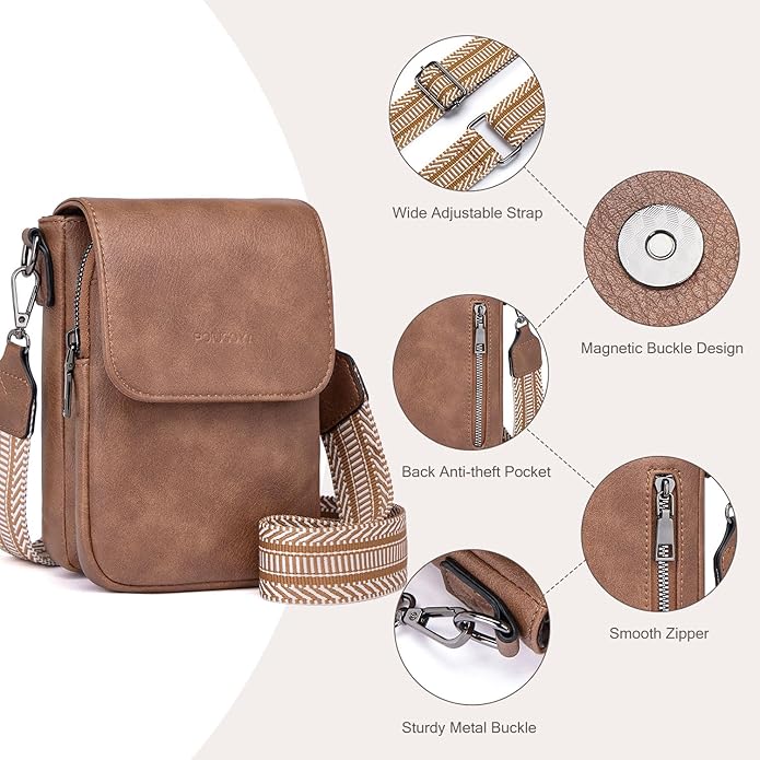 POIUGOYA Crossbody Bags for Women,Small Crossbody Purse with Triple Compartments,Cell Phone Wallet with Card Slots for Travel | Small