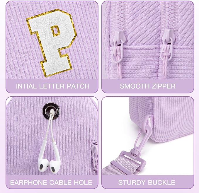 Viverte Small Corduroy Sling Bag Initial Crossbody Bag Fanny Pack for Girls Personalized Birthday Gifts for Teen Girls Gifts
