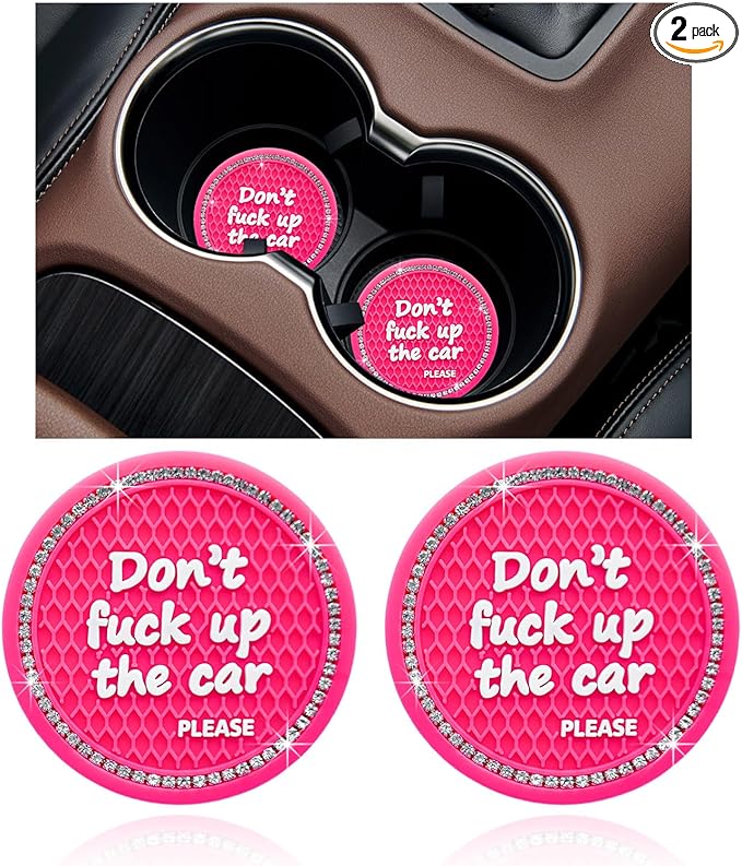 Ziciner 2 Pack Bling Car Cup Holder Coaster, 2.75 Inch Anti-Slip Auto Insert Cup Coaster, Crystal Car Drink Cup Mat Perfect for Women Girls, Universal Interior Decor Accessories (Rose Red)