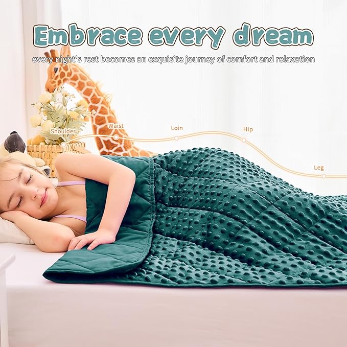 Green Weighted Blanket Kids 7lbs, 40"x60", Breathable Cooling Minky Heavy Throw Blanket for 60-90lbs, Soft Winter Thick Big Blankets Weighted Comforter Gifts for Sleeping