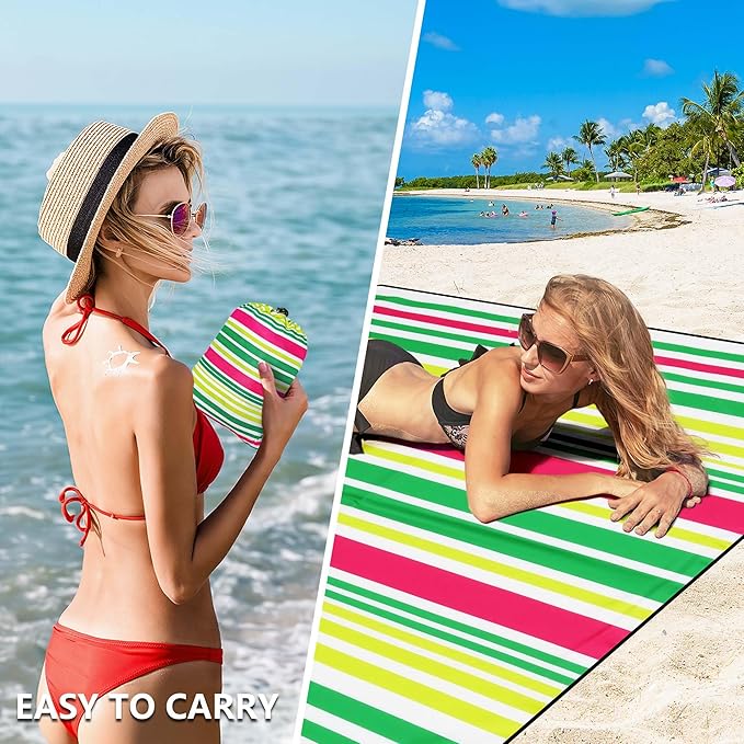 WIWIGO Beach Blanket Waterproof Sandproof Beach Mat 79" X 83"/10'x9'for 2-8 Adults Quick Drying Outdoor Picnic Mat Beach Accessories for Travel, Camping, Hiking