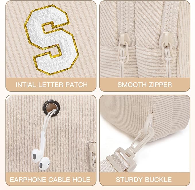 Viverte Small Corduroy Sling Bag Initial Crossbody Bag Fanny Pack for Girls Personalized Birthday Gifts for Teen Girls Gifts