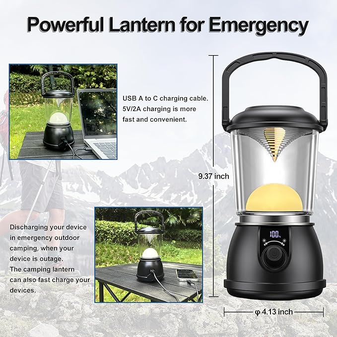 Camping Lantern Rechargeable, 300 Lumen Camping Lantern, Lanterns for Power Outages Lantern Camping Lights & Lanterns USB C 5V/2A IPX5 Waterproof for Outdoor Fishing Emergency